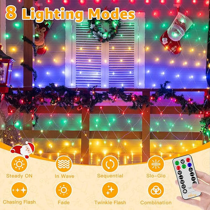Ollny Net Lights Outdoor Mesh Light 10x7ft, 210LED Connectable Christmas Net Lights with 8 Modes, IP67 Waterproof Bush Light for Tree Wall Ceiling Outside Decorations, Multicolor