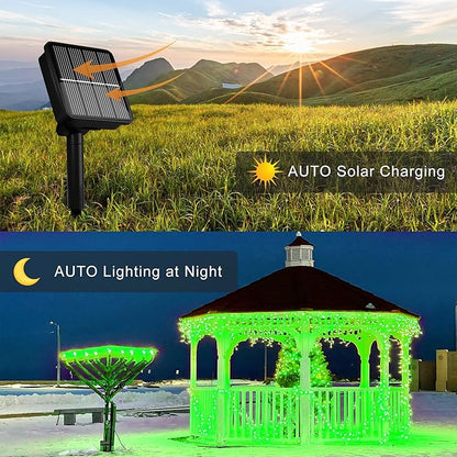 Flechllary Solar String Lights for Outside, 39Ft 100 LED Solar String Lights Outdoor with 8 Modes，Solar Lights for Outside Waterproof for Yard, Fence,Balcony, Party,Christmas Tree Decorations (Green)