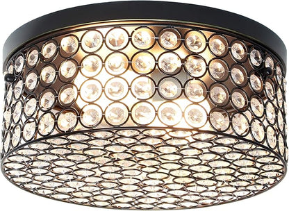 Elegant Designs FM1003-RBZ Elipse Crystal 12 Inch Modern Metal 2 Light Round Ceiling Flush Mount Fixture, Oil Rubbed Bronze, Restoration Bronze