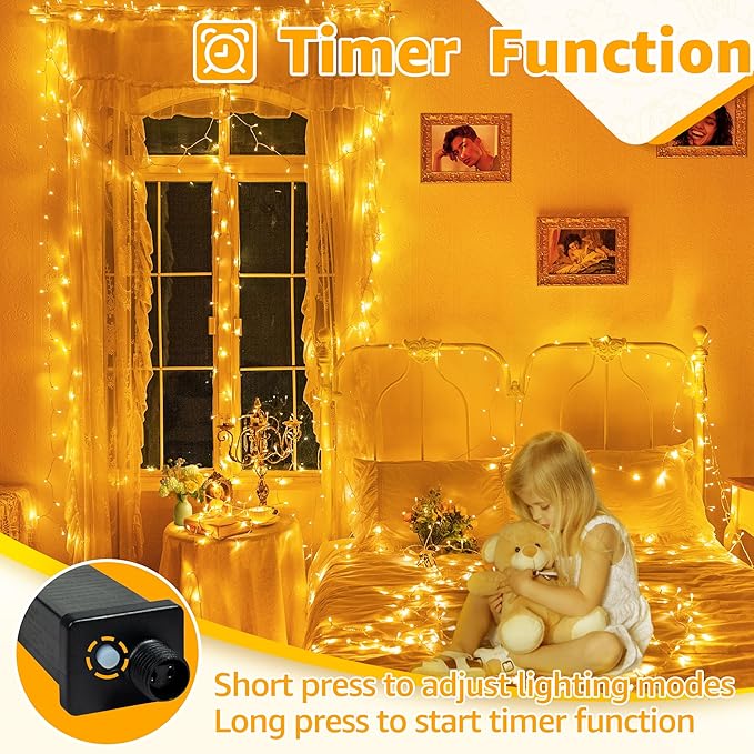 Ollny 120LED 40FT String Lights, Waterproof Connectable Fairy Lights with Timer 8 Modes, Warm White Plug in Indoor Light for Bedroom Classroom Outdoor Wedding Christmas Party Decorations