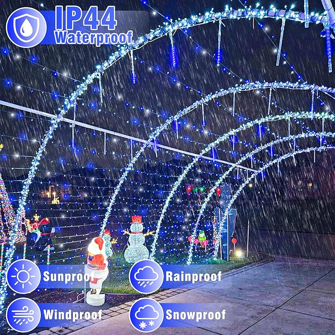 66FT 200 LED Outdoor String Lights, Plug in Christmas Lights Indoor Waterproof with 8 Modes, Connectable Clear Wire Twinkle Fairy Lights for House Patio Xmas Party Decorations, Blue and White