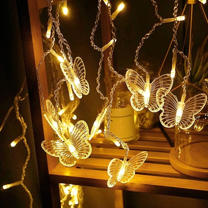 Butterfly Curtain Fairy String Lights, 120LED 8 Modes USB Powered Timer Firefly Twinkle Light with Romote, 14.7FT Copper Wire Hanging Decoration for Room, Wedding, Bedroom, Party, Christmas Decor