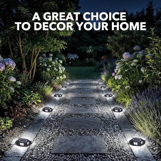 AGPTEK Solar Driveway Lights Outdoor 4 Pack, 2 Color Modes LED Deck Dock Marine Waterproof Security Marker Lights for Step Sidewalk Stair Garden Pathway Walkway Yard(Blue Light/Cool White, Black)