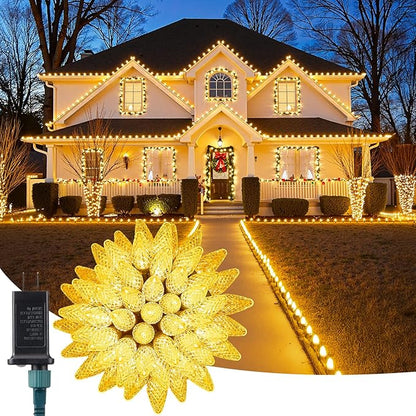 C9 Christmas Lights Outdoor, 33 FT 50 LED C9 String Lights, 8 Modes & Timer Connectable Waterproof for Christmas Tree light Indoor Outdoor Roofline Patio Outsie Yard Holiday Xmas Decoration Warm White