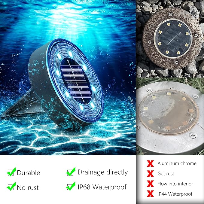 Joomer Solar Ground Lights, 16 Pack 8 LED Solar Lights Outdoor IP68 Waterproof Disc Light In-Ground Landscape Lighting Outdoor for Patio Pathway Lawn Yard Driveway Walkway (Blue)