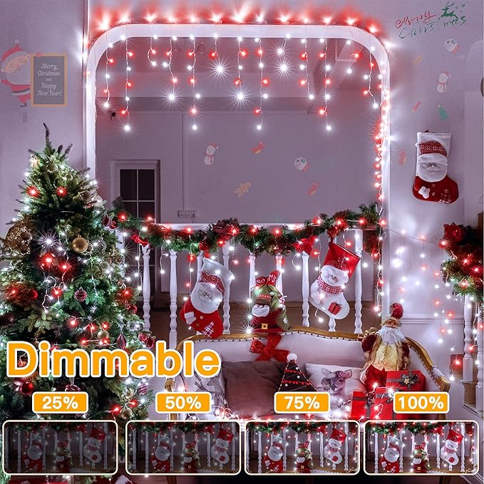 Ollny Icicle Lights for Outside 504LED 41FT, Red and White Christmas Light with Remote 8Modes Timers Waterproof, Plug in Connectable Hanging Lights for Outdoor Indoor House Roof Holiday