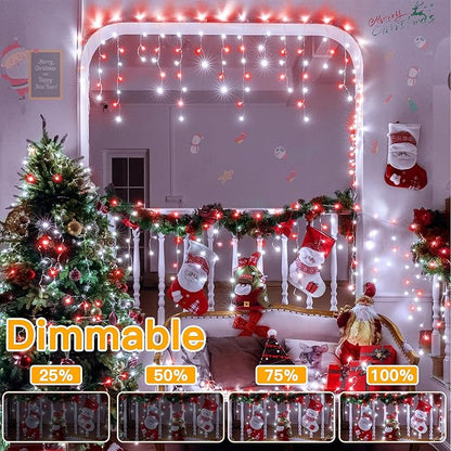 Ollny Icicle Lights for Outside 504LED 41FT, Red and White Christmas Light with Remote 8Modes Timers Waterproof, Plug in Connectable Hanging Lights for Outdoor Indoor House Roof Holiday