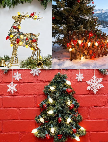 C9 Red and White Christmas String Lights 25Ft C9 Outdoor Christmas Decorations Lights with 26 Red Frosted White Bulbs, Vintage Christmas Light Waterproof for Patio Roofline Party Holiday Garden