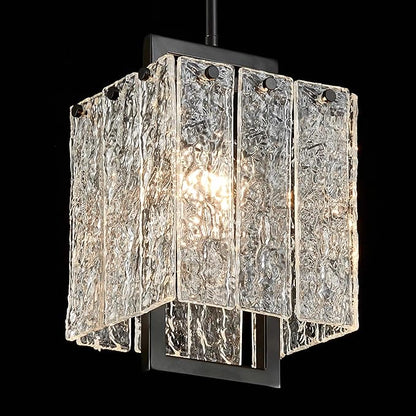 Shrine Lighting Black Chandeliers, Modern Glass Pendnat Light for Dining Room, D6.3''×H19.5'', Adjustable 50.8'', 1 x E12 Sockets, Glass LampShade & Black Finish Frame