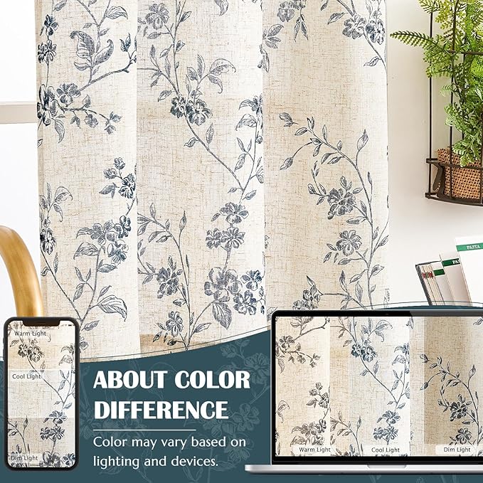 jinchan Floral Kitchen Curtains 30 Inch Linen Tier Curtains Farmhouse Cafe Half Window Drapes Over Sink Light Filtering Black on Beige for Living Room Laundry RV Rod Pocket 2 Panels