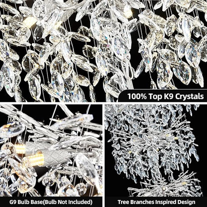 Modern Tree Branch Crystal Chandelier 91" Sliver Luxury Large Pendant Lighting 25-Light Contemporary K9 Crystal Chandeliers for Dining Room Kitchen Living Room Foyer Entryway (Sliver, H91"-Round)