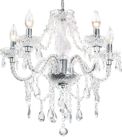 PAPAYA Crystal Chandeliers Clear Chandelier 5-Light Modern Pendant Ceiling Lighting Fixture with Acrylic Crystals & Beads for Girls Room,Living Room,Kitchen Island,Entryway