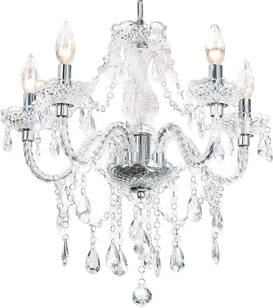 PAPAYA Crystal Chandeliers Clear Chandelier 5-Light Modern Pendant Ceiling Lighting Fixture with Acrylic Crystals & Beads for Girls Room,Living Room,Kitchen Island,Entryway