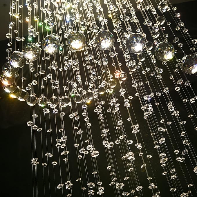 HAIXIANG LED High Ceiling Chandelier Crystal Chandeliers Light Fixtures with Dimmable Light Bulbs Gold Living Room Foyer Chandelier Modern Pendants Lights for Entryway Staircase Silver