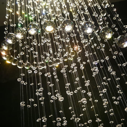 HAIXIANG LED High Ceiling Chandelier Crystal Chandeliers Light Fixtures with Dimmable Light Bulbs Gold Living Room Foyer Chandelier Modern Pendants Lights for Entryway Staircase Silver