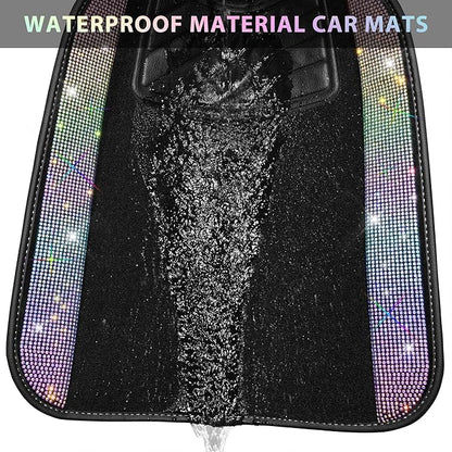 CAR PASS Iridescent Bling Rhinestones Diamond Car Floor Mats Waterproof, Anti-Slip PVC Heel Pad, Universal for Automotive SUV,Sedan,Van,4pcs Girl Women Lady Sparkly Shining Multicolor Colorful Crystal