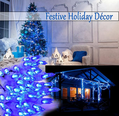 Holiday Essence - Blue LED Christmas String Lights, 100 Count Wire 26.9 Ft Incandescent Patriotic Memorial 4th July Traditional Light Set for Indoor & Outdoor Home Décor, Wedding Lighting Decoration