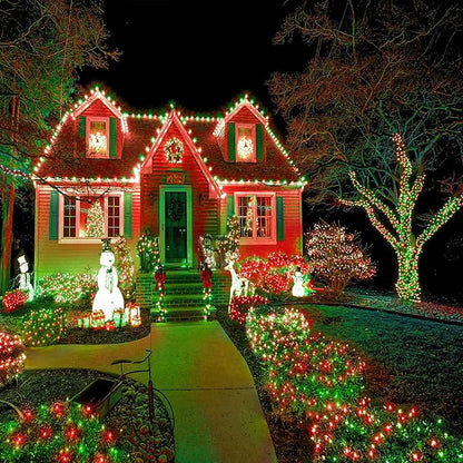 Red and Green Christmas Lights, 66FT 200 LED Outdoor String Lights Waterproof with 8 Modes, Plug in Connectable Christmas Tree Lights for Outside House Garden Yard Party Holiday Decorations