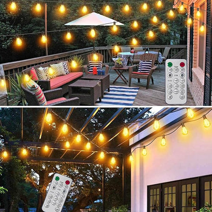 BLIATLUS 50FT Solar String Lights Outdoor Waterproof with Remote Control Solar Patio Lights 15+2 shatterproof LED Bulbs for Porch Garden Market Bistro Patio Backyard Fence