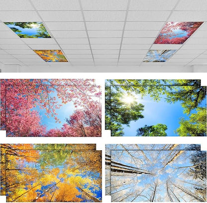 Patelai 8 Pack Fluorescent Light Covers for Classroom Ceiling 4 x 2 Feet Magnetic Light Covers Filter for Office School Drop Ceiling Supplies(Seasons Forest)