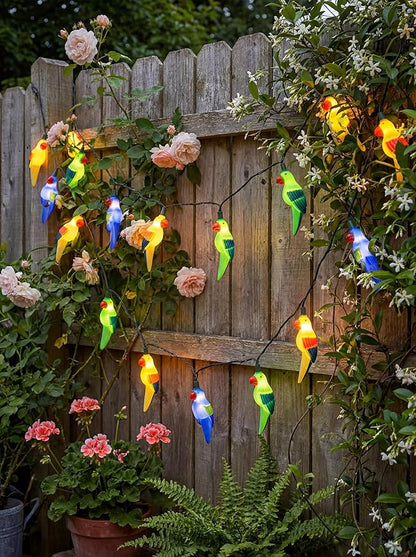 Outdoor Tropical Parrot String Lights Plug in, 8.5Ft Outdoor Hawaiian Decorative Patio String Lights with 10 Colorful Parrot Lights, Hanging Novelty Bird Lights for Deck Backyard Trees Stair Party
