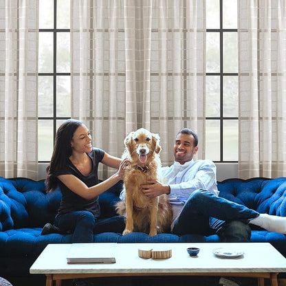Clean Window Twill Stripe Anti-Dust Allergy/Pet Friendly Anti-Dust Sheer Curtain Panel, 52" x 63, Black/Linen