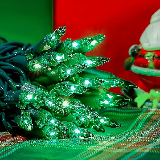 50-Count Green Christmas Lights,13Feet Incandescent Bulb Green Mini String Lights,Fairy St. Patrick's Day Lights Plug in for Tree Indoor Outdoor Halloween Party Patio Xmas Decor-Green Wire
