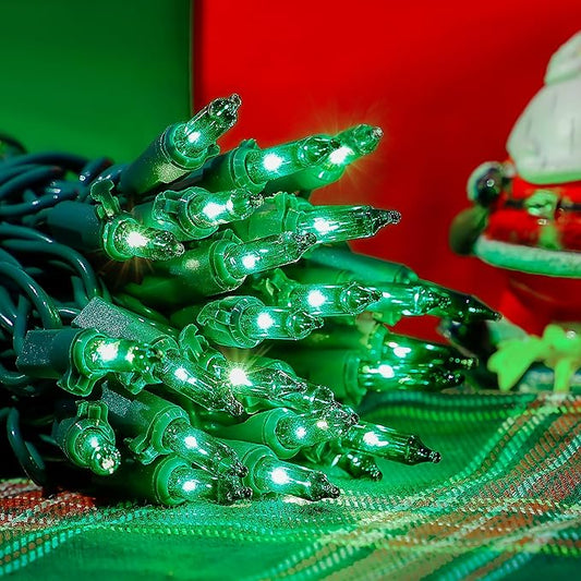 50-Count Green Christmas Lights,13Feet Incandescent Bulb Green Mini String Lights,Fairy St. Patrick's Day Lights Plug in for Tree Indoor Outdoor Halloween Party Patio Xmas Decor-Green Wire