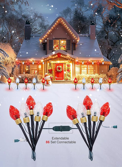 Strawberry Jumbo C9 Christmas Lights Outdoor - 2 Pack Total 17FT 10 LED Jumbo C9 Christmas Pathway Lights Outdoor Decoration for Outside Lawn, Red & Pure White