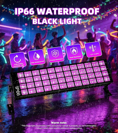 120W Black Light, IP66 Blacklight with Plug+Switch+6ft Cord, Waterproof Blacklight with 100 LED, Black Light for Glow Party Halloween Decor Fluorescent Poster Body Paint Game Outdoor Indoor, 1 Pack