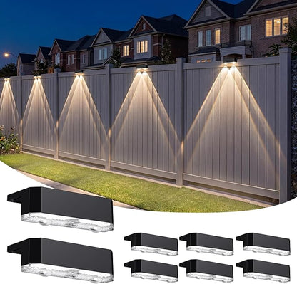Peasur 8 Pack Solar Fence Lights Outdoor, Railing Light Solar Powered, IP65 Waterproof Led Deck Solar Lights for Outside Yard Balcony Porch, Warm White