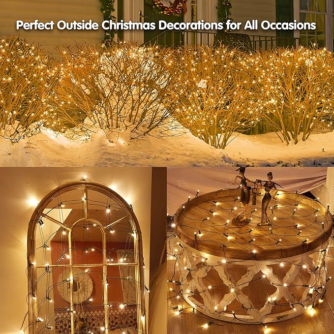 Dirnun Led Christmas Net Lights Outdoor Christmas Lights WarmWhite 160LED 5ftx7ft, Waterproof Outdoor Indoor Fairy Mesh Net Light for Xmas Party, Yard, Patio, Trees, Shrubs, Bushes Decorations