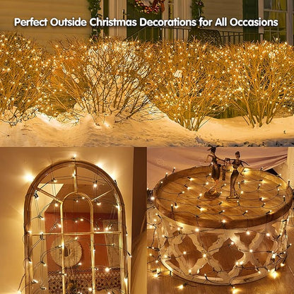 Dirnun Led Christmas Net Lights Outdoor Christmas Lights WarmWhite 160LED 5ftx7ft, Waterproof Outdoor Indoor Fairy Mesh Net Light for Xmas Party, Yard, Patio, Trees, Shrubs, Bushes Decorations