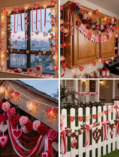 Red and Pink Heart Shape String Lights, 8.5Ft Valentine's Day String Lights with 10 LED Heart Lights, Plug in Hanging Valentines Window Fairy Lights for Indoor Outdoor Wedding Party Valentine Decor
