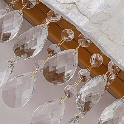 LumFurn 2-Light Capiz Shell Crystal Wall Sconces, Coastal Design Indoor Wall Lamp, Vanity Wall Mount Light Fixture for Bathroom, Hallway, Bedroom, Shell Lampshade, Crystal Pendants & Gold Finish