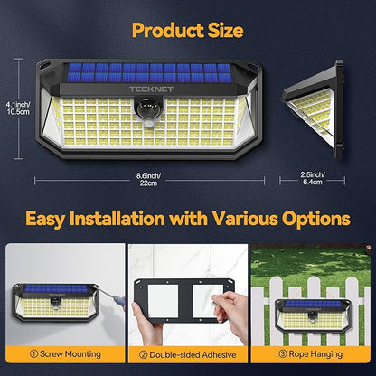 TECKNET 416 LED Solar Lights Outdoor, 300° Angle & 3 Lighting Modes Motion Sensor Light Outdoor, Security Solar Lights Waterproof [6 Pack-Cool White]