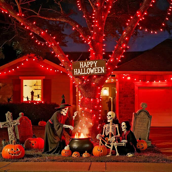 JMEXSUSS 200 LED Red String Lights Indoor Outdoor, 66ft Connectable LED Red Christmas Lights Plug in, 8 Modes Halloween Lights for Tree Bedroom Garden Yard Porch Xmas Halloween Decorations