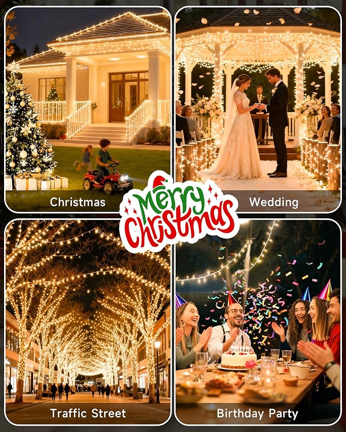165 FT 500 LED Christmas Lights Outdoor Indoor, Plug in Warm White String Lights for Outside Waterproof, Connectable Clear Wire Twinkle Light for Christmas Tree Bedroom Classroom Party Decor