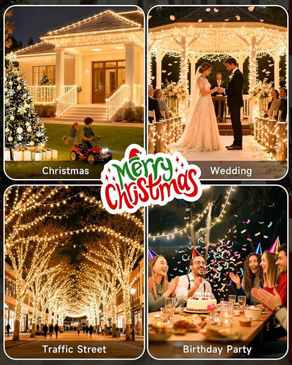 165 FT 500 LED Christmas Lights Outdoor Indoor, Plug in Warm White String Lights for Outside Waterproof, Connectable Clear Wire Twinkle Light for Christmas Tree Bedroom Classroom Party Decor