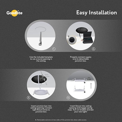 Goodlite 12-inch LED Ultra Round Slim - Recessed Wafer Downlight, High-Output 45W & 4,000 Lumens, 5 Color Selectable 27K-30K-35K-41K-50K, 120-277V, CRI 90+, ETL, Dimmable Triac & 0-10V, 1ct (G-02320)