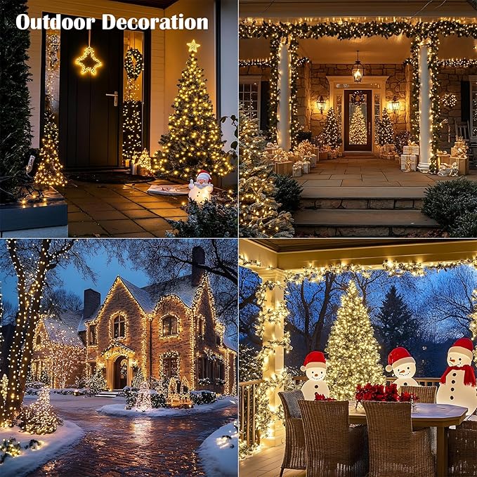 Fairy Lights Plug in,4Pack 100FT 300LEDs Waterproof Led String Lights,8Modes Remote Twinkle Light for Outdoor Indoor Christmas Wedding Birthday Garden Party Decorations,Silver Wire,Warm White