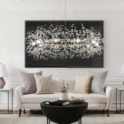 Modern Crystal Silver Chandeliers,Chrome Dining Room Chandelier Light Fixture Round,Large Living room Chandelier,Crystal Ceiling Light Fixture Pendant Hanging for Bedroom Entryway Hallway 39In.
