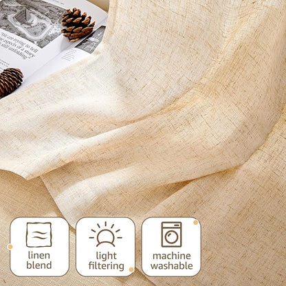jinchan Linen Tie Top Curtains 36 Inch Length Farmhouse Cafe Curtains Set of 2 for Bedroom Bathroom Rustic Small Windows Light Filtering Crude Panels with Blue Ties
