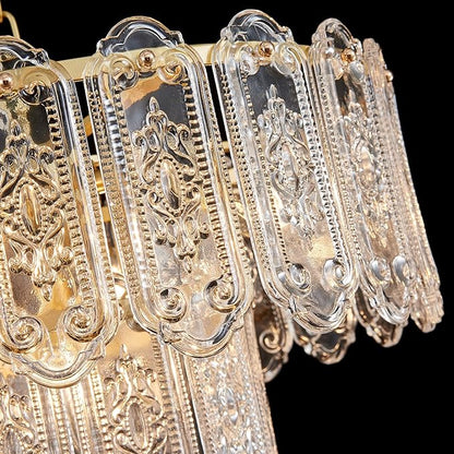 5-Lights Luxury Glass Chandeliers, Mid-Century Modern Chandeliers for Dining Room, D18.5'' × H18.9'', Adjustable Height (18.9"~51.2"), Gold Finish Frame & Double Figured Glass Shade