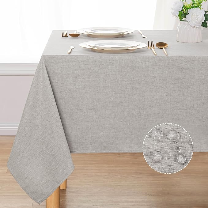 DWCN Faux Linen Tablecloth Rectangle - Fabric Waterproof Spill-Proof Wrinkle and Stain Resistant Tablecloths Decorative Farmhouse Table Cover for Kitchen Dining Party, 54 x 80 Inch, Light Grey