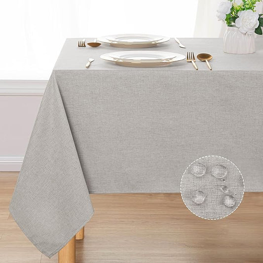 DWCN Faux Linen Tablecloth Rectangle - Fabric Waterproof Spill-Proof Wrinkle and Stain Resistant Tablecloths Decorative Farmhouse Table Cover for Kitchen Dining Party, 54 x 80 Inch, Light Grey