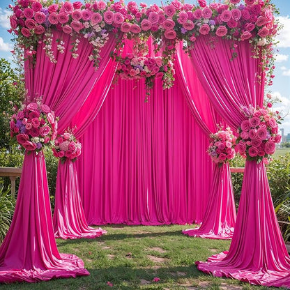 4 Panels Hot Pink Backdrop Curtains for Wedding Party Wrinkle Free Backdrop Curtain Drapes Fabric Decoration Fuchsia Photo Back Drop Cloth for Baby Shower Photography Stage Reception 20ft(W) x 12ft(H)