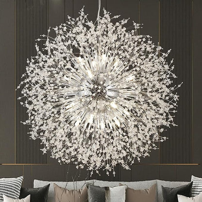 Modern Crystal Chandelier Firework, 31.4" Dandelion Crystal Chandelier Lighting Chrome, 16-Light Steel Large Pendant Sputnik Chandelier for Living Room Foyer
