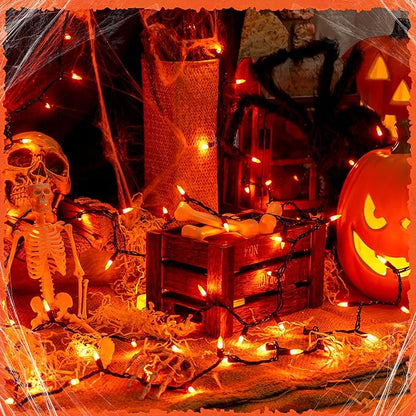 woohaha Outdoor Halloween Lights(23 Feet,100 Count)-Incandescent Orange Christmas Lights with Black Wire,Mini Orange String Lights Connectable for Patio,Garden,Tree,Party, Halloween Decoration