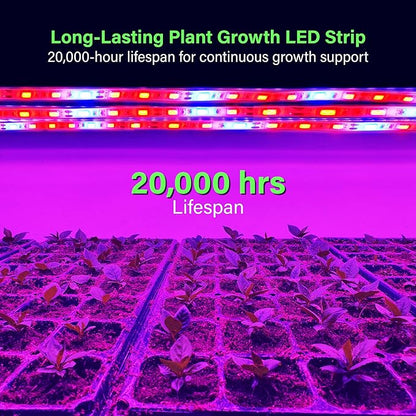 Full Spectrum LED Grow Light Tape, 11.8 ft Flexible Strip Kit for Indoor Plants and Gardening, 24W Plug-in Design, Water Resistant